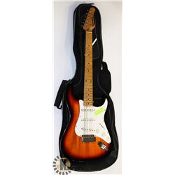 SAMICK SUNBURST ELECTRIC GUITAR WITH SOFT CASE.