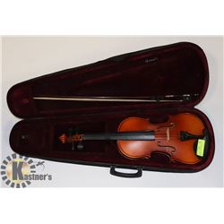NATURAL VIOLIN WITH BOW AND CASE.