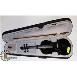 SAMNOON BLACK VIOLIN WITH BOW AND CASE.