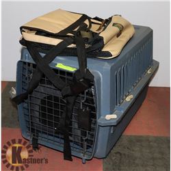 DOG CRATE WITH DOG SEAT AND CARRIER.