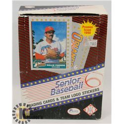 BOX OF PREMIER ISSUE 1990 SENIOR BASEBALL TRADING