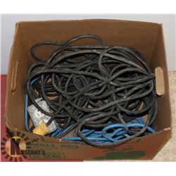 BOX OF EXTENSION CORDS & MORE