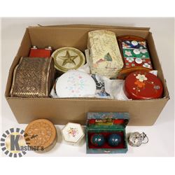 BOX OF ASSORTED DECORATIVE CONTAINERS