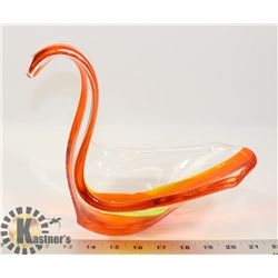 ORANGE GLASS SWAN DISH.