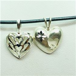S/SIL 2 HEART SHAPED PENDANTS WITH CORD NECKLACE
