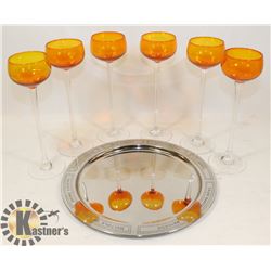 LOT OF 6- 9" COCKTAIL STEMWARE WITH TRAY
