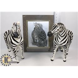 LOT OF 2, 14" DÉCOR ZEBRAS WITH LEATHER EARS