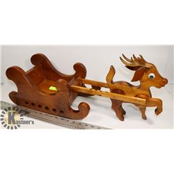 WOODEN REINDEER PULLING A SLEIGH