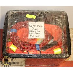 LOT OF SAFETY VEST, RAIN JACKET, AND MORE