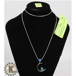 AQUAMARINE BLUE OPAL PENDANT AND NECKLACE SET