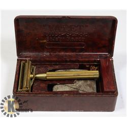 ANTIQUE GOLD PLATE VALET AUTO STROP RAZOR IN