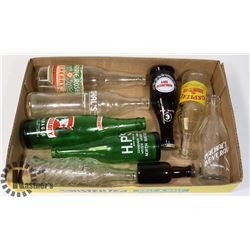 FLAT OF 10 VINTAGE SODA BOTTLES.