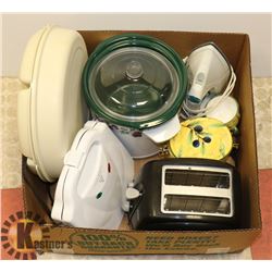 LARGE BOX W/KITCHENWARE INCL. CROCK