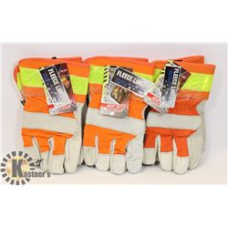 3 PAIRS OF FLEECE-LINED LEATHER WORK GLOVES