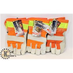 3 PAIRS OF FLEECE-LINED LEATHER WORK GLOVES