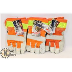 3 PAIRS OF FLEECE-LINED LEATHER WORK GLOVES