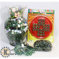 X-LARGE GLASS JAR OF VINTAGE MARBLES