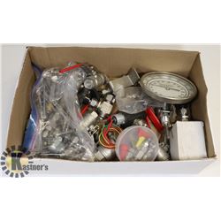 BOX OF ASSORTED VALVES & GAUGE,