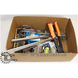 BOX OF ASSORTED TOOLS INCL TUBE BENDER, GASKET
