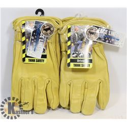 2 PAIRS OF FLEECE-LINED LEATHER WORK GLOVES