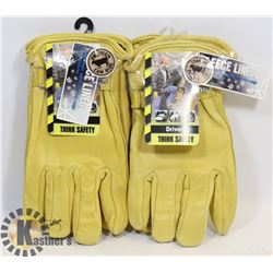 2 PAIRS OF FLEECE-LINED LEATHER WORK GLOVES