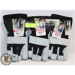 3 PAIRS OF LEATHER WORK GLOVES - ONE SIZE FOR ALL