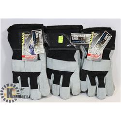 3 PAIRS OF LEATHER WORK GLOVES - ONE SIZE FOR ALL