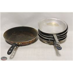 LOT OF 7 ALUMINUM FRYING PANS