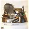 FLAT OF ASSORTED KITCHEN UTENSILS & BAR SUPPLIES