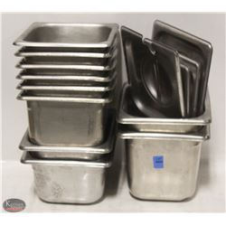 LOT OF 10 - 1/6 SIZE STAINLESS STEEL INSERTS W/ 4