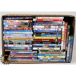 BOX OF ASSORTED KIDS DVDS.