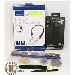 LOT OF SPORT MEDALS, BLUETOOTH PODS AND POWER PACK