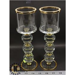 LOT OF 2 CRYSTAL CANDLE HOLDERS