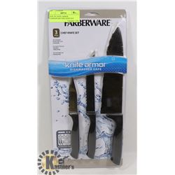 NEW 3PC KNIFE ARMOR FARBERWARE CHEF KNIFE SET