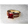 Image 1 : 12)  GOLD TONE WITH SQUARE CUT RED