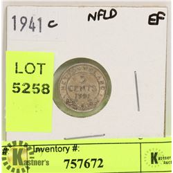 1941 NEWFOUNDLAND SILVER 5 CENT COIN
