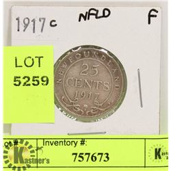 1917 NEWFOUNDLAND SILVER 25 CENT COIN
