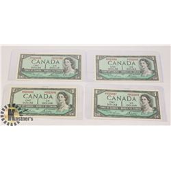 1954 LOT OF 4 IN SEQUENCE CANADA $1 DOLLAR BANK
