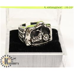 MOTORCYCLE AND EAGLE STAINLESS STEEL RING SZ 9