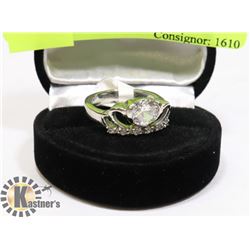 STAINLESS STEEL CROWN SZ 7 RING WITH GEM STONES