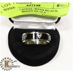 STAINLESS STEEL WITH BLACK BAND SUPERMAN SZ 12.5