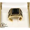 Image 1 : GOLD TONED BLACK STONE FREE MANSONS RING SZ 10