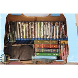 LOT OF BLU RAYS AND DVDS AND BINDER WITH