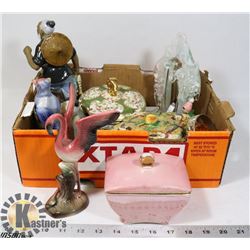 BOX OF CERAMIC & ITALIAN POTTERY AND ORNAMENTS,