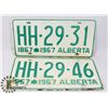 Image 1 : LOT OF TWO 1967 CENTENNIAL LICENSE PLATES.