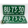 Image 1 : LOT OF TWO 1968 LICENSE PLATES IN SEQUENCE.