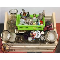 CRATE WITH 2 WALL HANGING CANDLE HOLDERS,