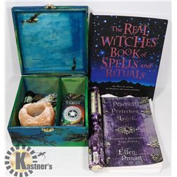 TAROT BOX WITH TAROT CARDS, SALT ROCK, INCENSE,