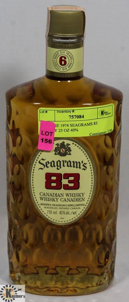 VINTAGE 1974 SEAGRAMS 83 WHISKY 25 OZ 40%