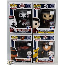 LOT OF 4 MAJOR LEAGUE BASEBALL MASCOTS FUNKO POP